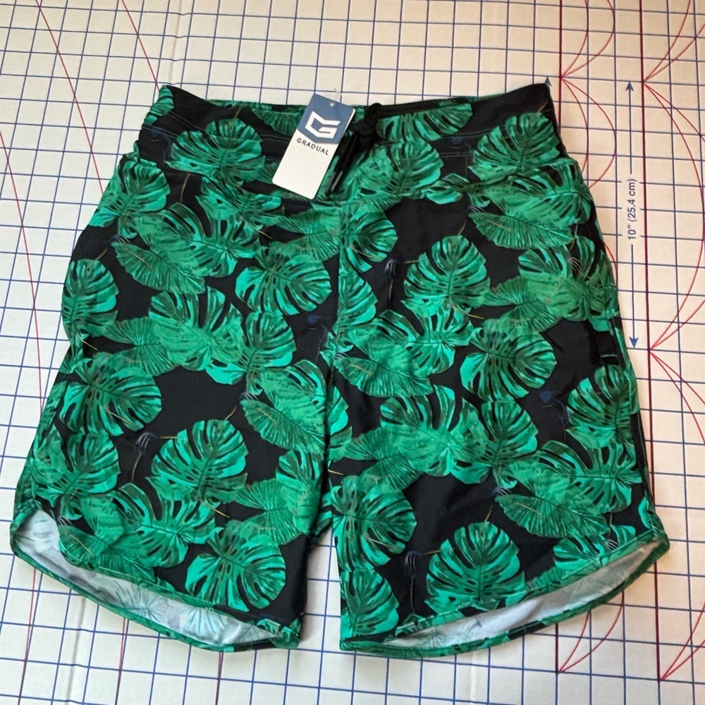 G Gradual High Waisted Swim Board Shorts – Leaf Print – Size M – UPF 50+ - Picture 4 of 8